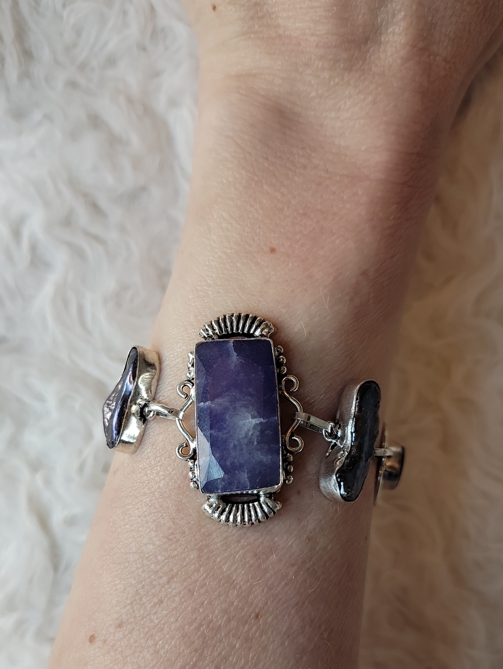 Sterling Silver Amethyst Bracelet with Abalone and Lapis Lazuli with Argonite